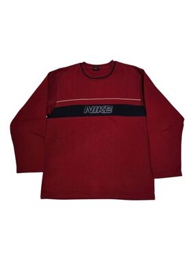 Y2k Nike Red Long Sleeve Crewneck Sweatshirt